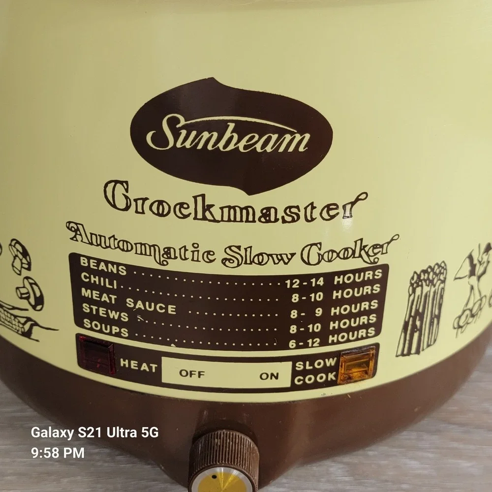 Vg Sunbeam Crockmaster 5 Quart Crock Pot Slow Cooker Amber Glass Lid Read